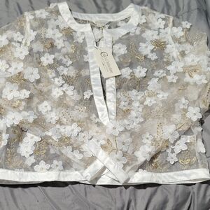 Cato White and Gold Floral Lace Blouse, Limited Edition. XL